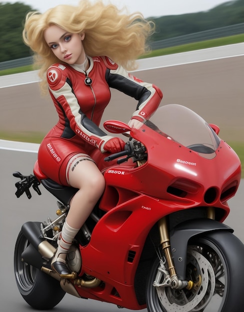 mujer con motocicleta de carreras estilo de arte 3d 1