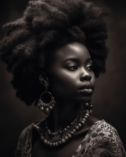 Una mujer con mucho cabello y un arete grande