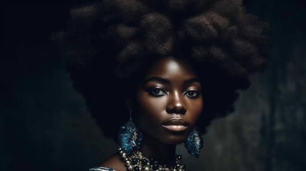 Una mujer con mucho cabello y un gran afro.