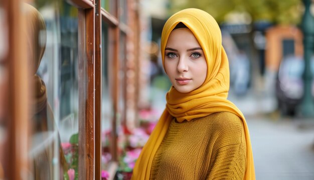 Foto mujer musulmana de moda vibrante y modesta con un hijab elegante ideal para la bandera de las mujeres árabes de moda