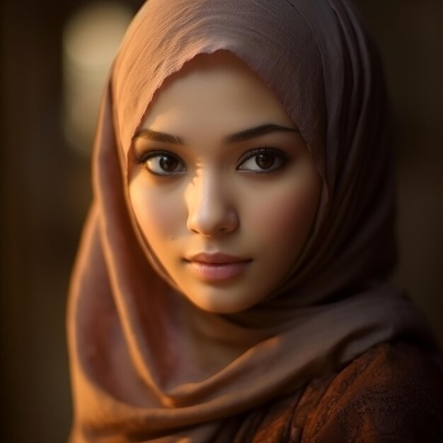 Una mujer musulmana modelo de maquillaje publicidad cuidado de la piel piel de la cara brillante usando hijab