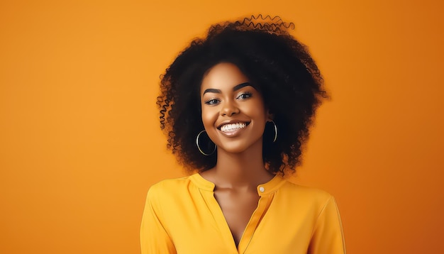 mujer musulmana negra sobre fondo amarillo