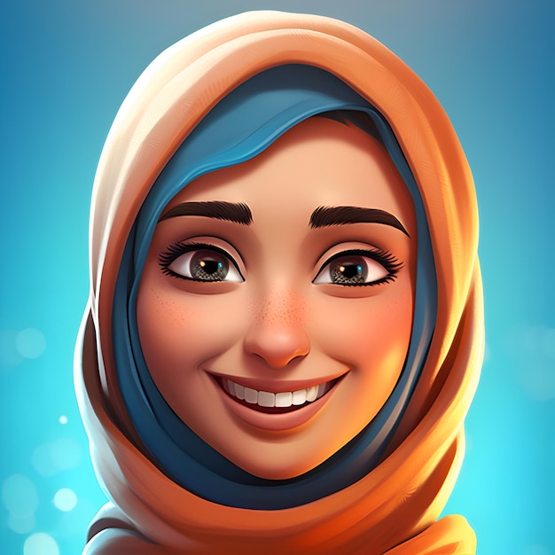 Mujer musulmana con una sonrisa en su cara Ilustración 3D