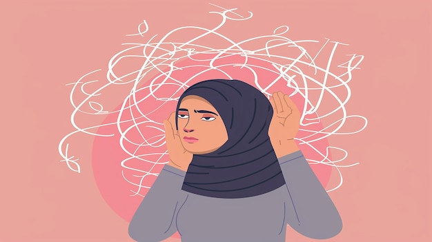 La mujer musulmana sufre de pensamientos obsesivos dolor de cabeza