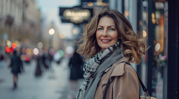 Foto una mujer muy hermosa de 50 años en las calles.