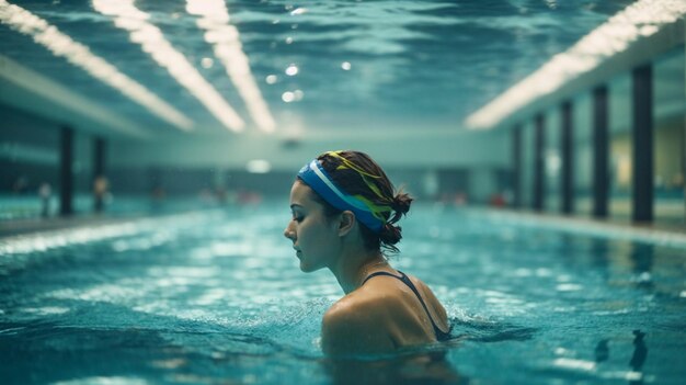 Una mujer nadando en la piscina