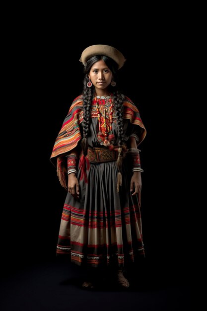 mujer nativa peruana con vestido tradicional