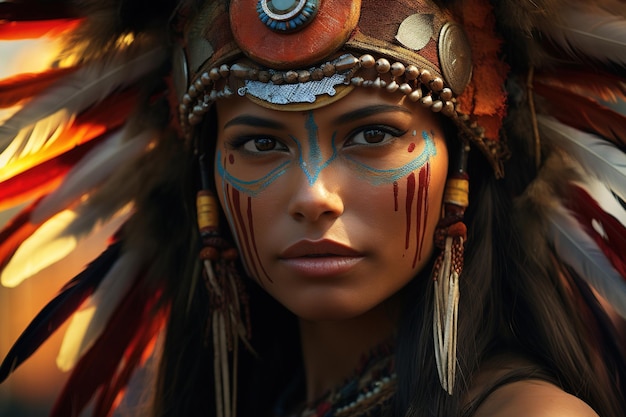 Mujer nativa de la tribu india de América del Norte