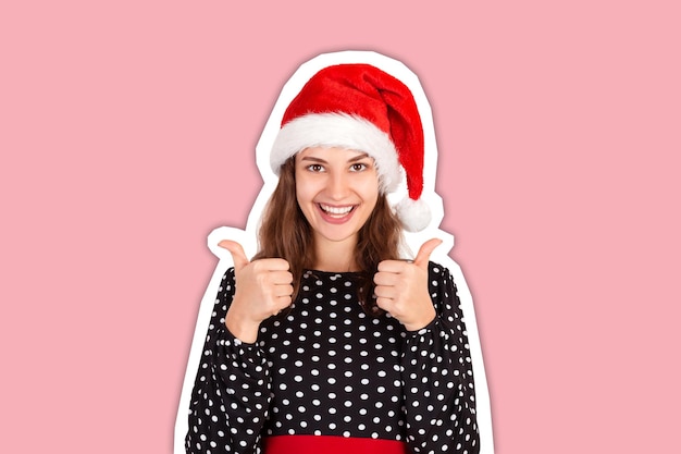 mujer, en, navidad, sombrero, feliz año nuevo, concepto