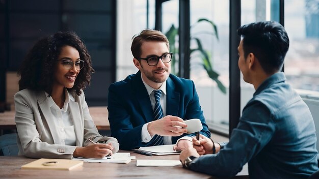 Mujer de negocios y abogado o juez tienen una reunión de equipo con el cliente