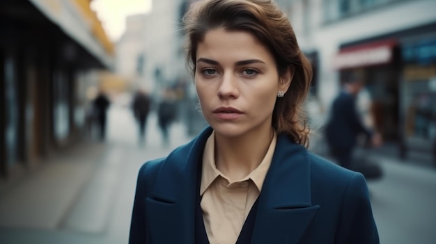 Mujer de negocios bonita con estilo caminando por la calle