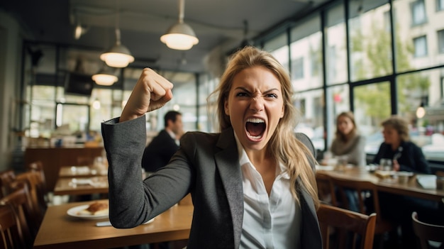 Mujer de negocios celebrando salvajemente