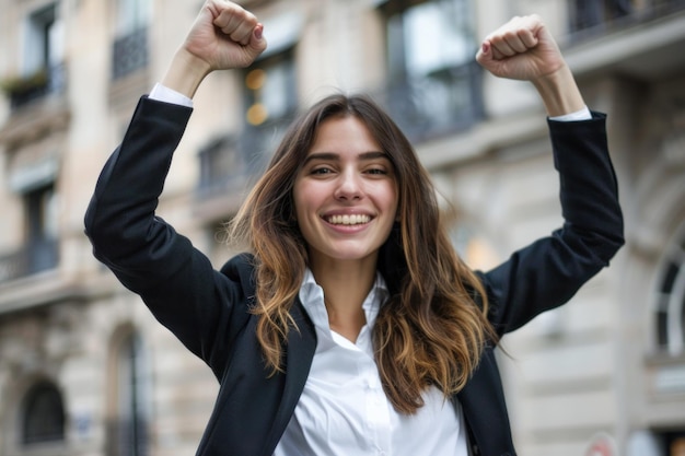 mujer de negocios celebrando su éxito