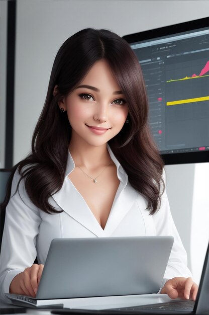 Foto mujer de negocios con una computadora portátil cara sorprendente aspecto inteligente confianza y una cara feliz