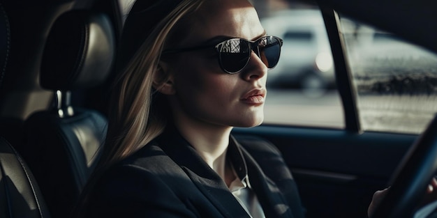 Mujer de negocios, conducir coche