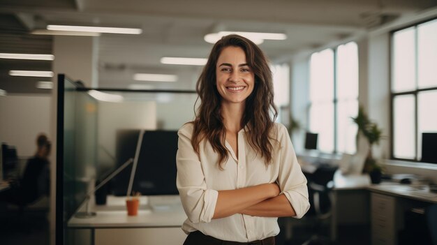 Una mujer de negocios confiada en una oficina moderna