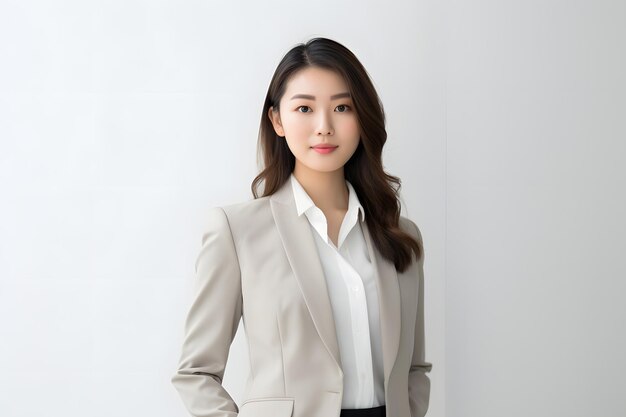 Mujer de negocios confiada en vestimenta formal posando para una fotografía profesional de foto generativa de IA