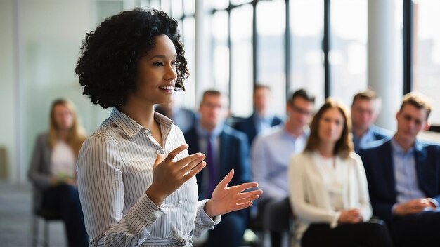 Mujer de negocios dando una conferencia