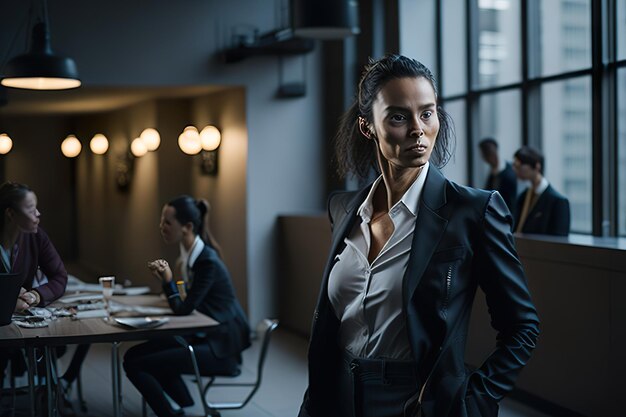 Mujer de negocios elegantemente vestida posando para una foto IA generativa