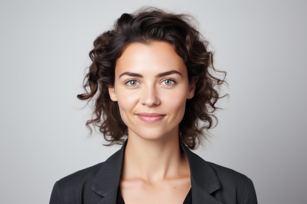 Mujer de negocios europea en blazer sonriendo