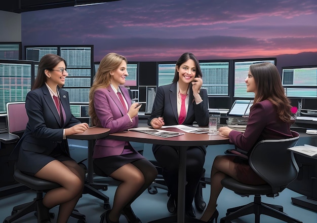 Mujer de negocios con gráficos de bolsa de valores en el fondo IA generativa