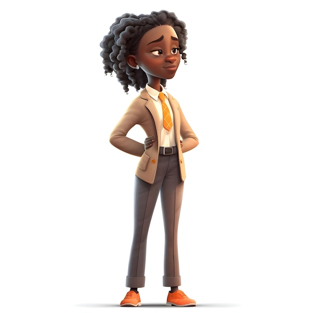 Mujer de negocios joven con peinado afro Vista lateral ilustración 3D