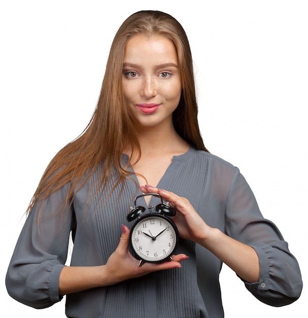 mujer de negocios joven con reloj