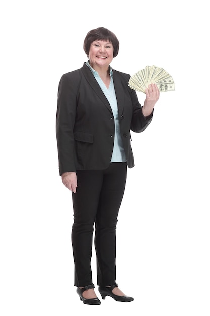 Mujer de negocios madura con un fajo de billetes