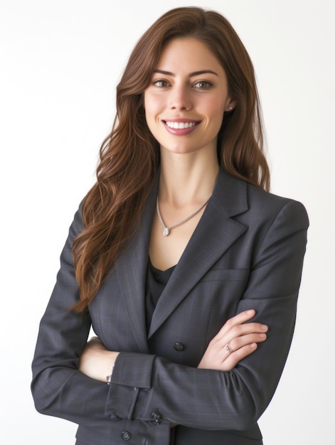 Foto una mujer de negocios madura sonriente con fondo blanco.