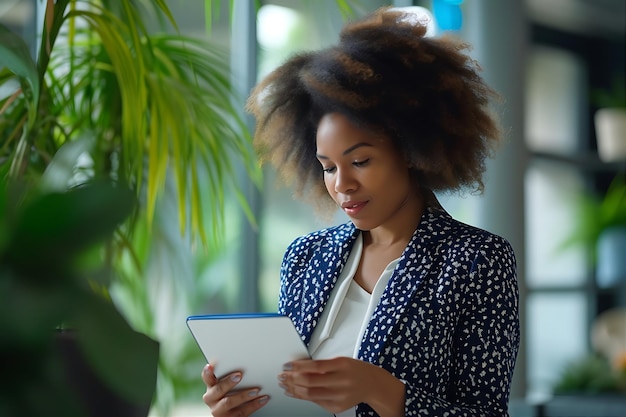 Mujer de negocios mirando su tableta