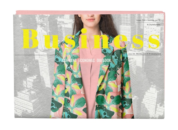Mujer de negocios de moda pegatina de periódico png titulo de negocio fondo transparente