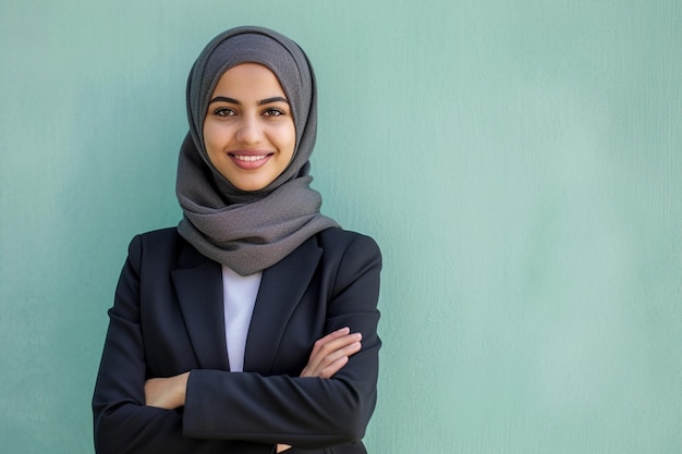 una mujer de negocios musulmana sonriendo