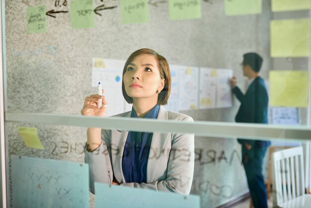 Mujer de negocios pensativa