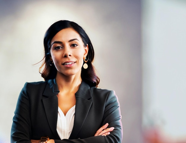 Mujer de negocios de pie con los brazos cruzados