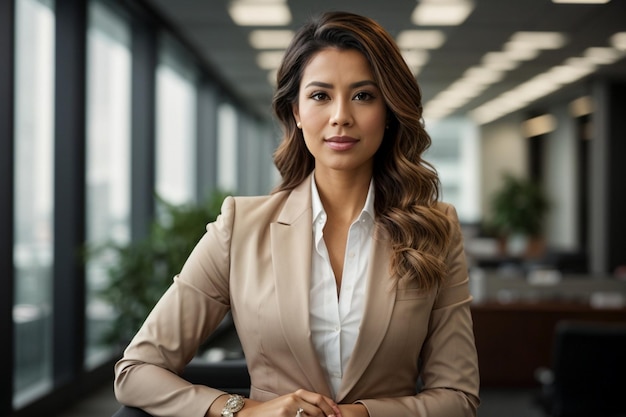 Mujer de negocios de pie con orgullo en la oficina