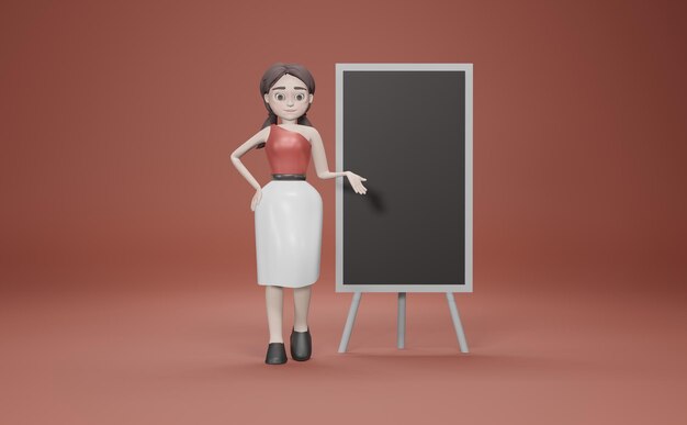 mujer de negocios y representación 3d del tablero