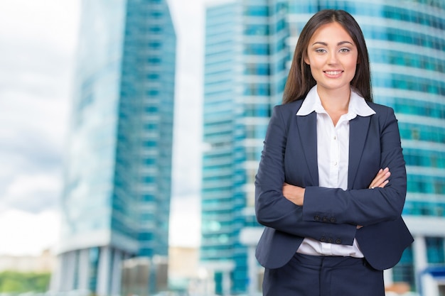 Mujer de negocios, sonriente