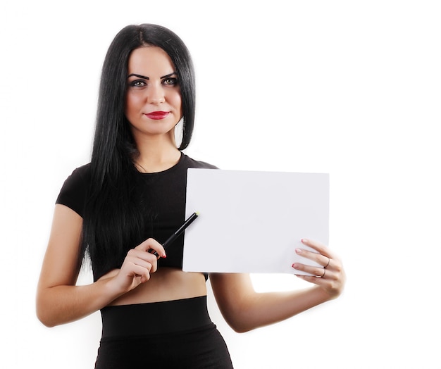 Mujer de negocios sosteniendo una pancarta