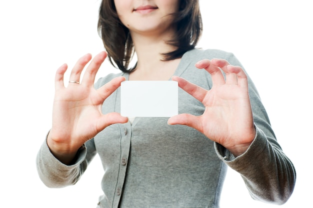 Foto mujer de negocios con tarjeta