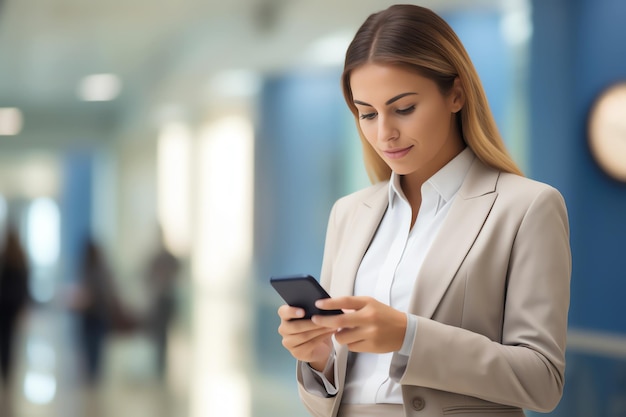 mujer de negocios con teléfono inteligente imagen generada por IA