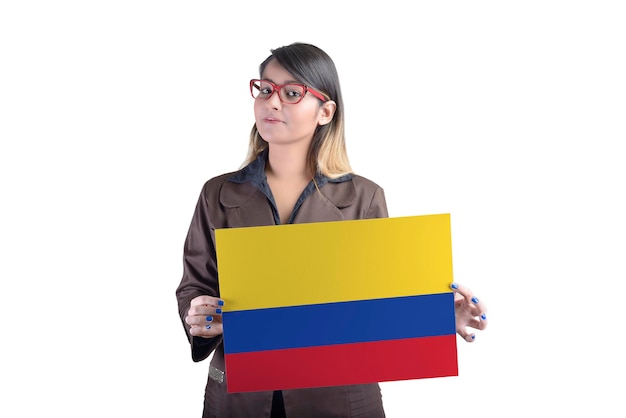 mujer de negocios, tenencia, el, bandera colombiana