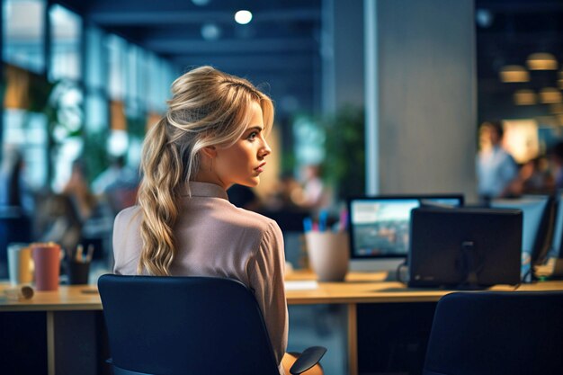 mujer de negocios trabajando en una computadora portátil en la oficina