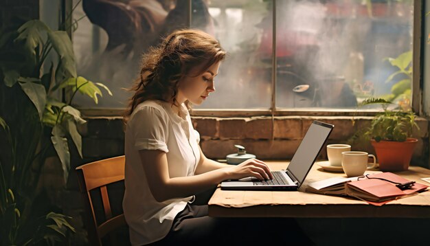 Mujer de negocios trabajando en una computadora portátil