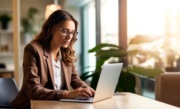 Mujer de negocios trabajando en la computadora portátil