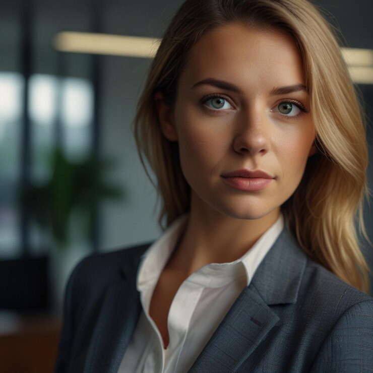Mujer de negocios con un traje de negocios agradable