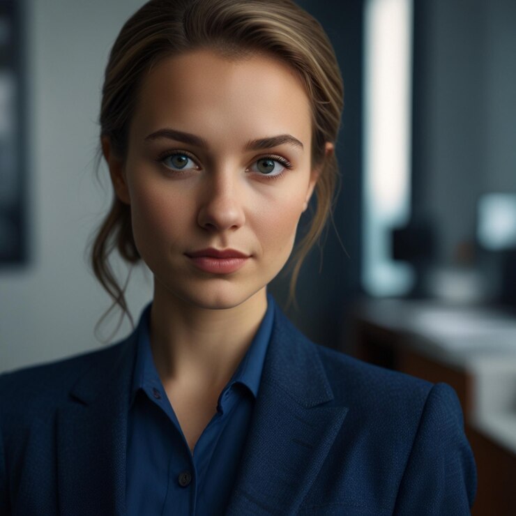 Mujer de negocios con traje de negocios azul oscuro