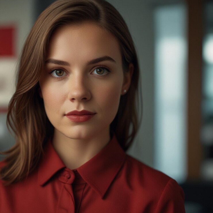 Mujer de negocios en traje de negocios rojo