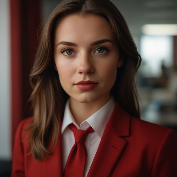 Mujer de negocios en traje de negocios rojo