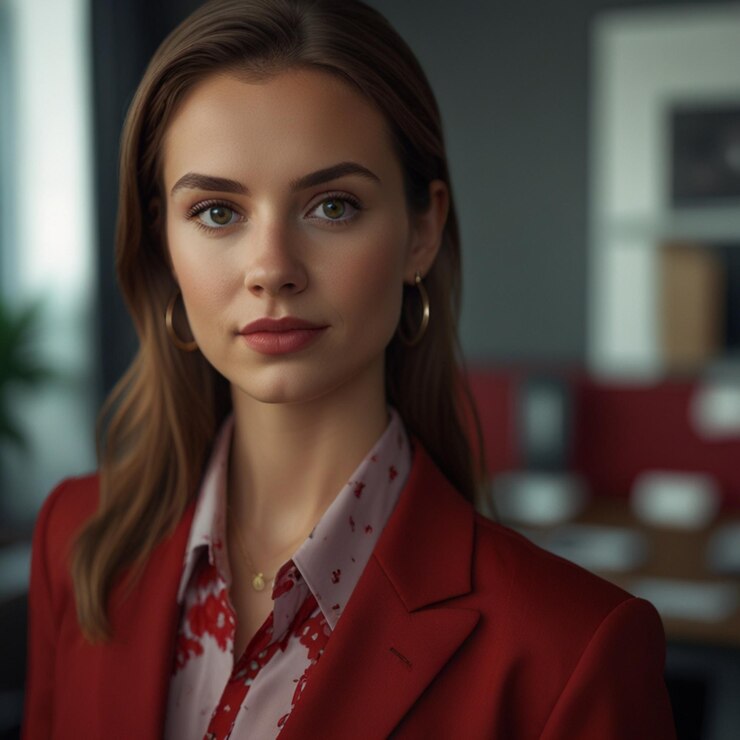 Mujer de negocios en traje de negocios rojo