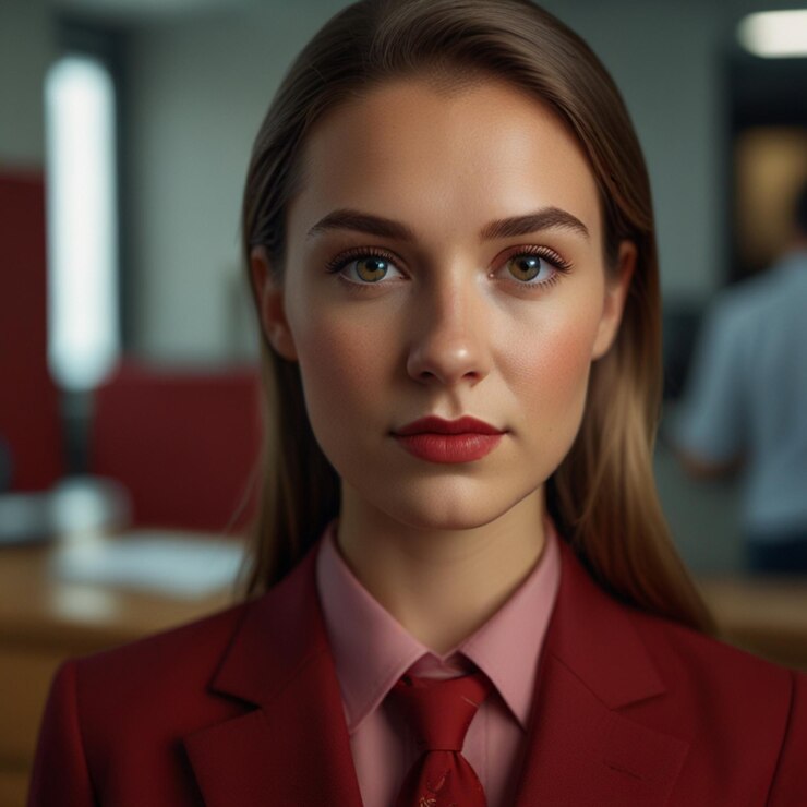 Mujer de negocios en traje de negocios rojo